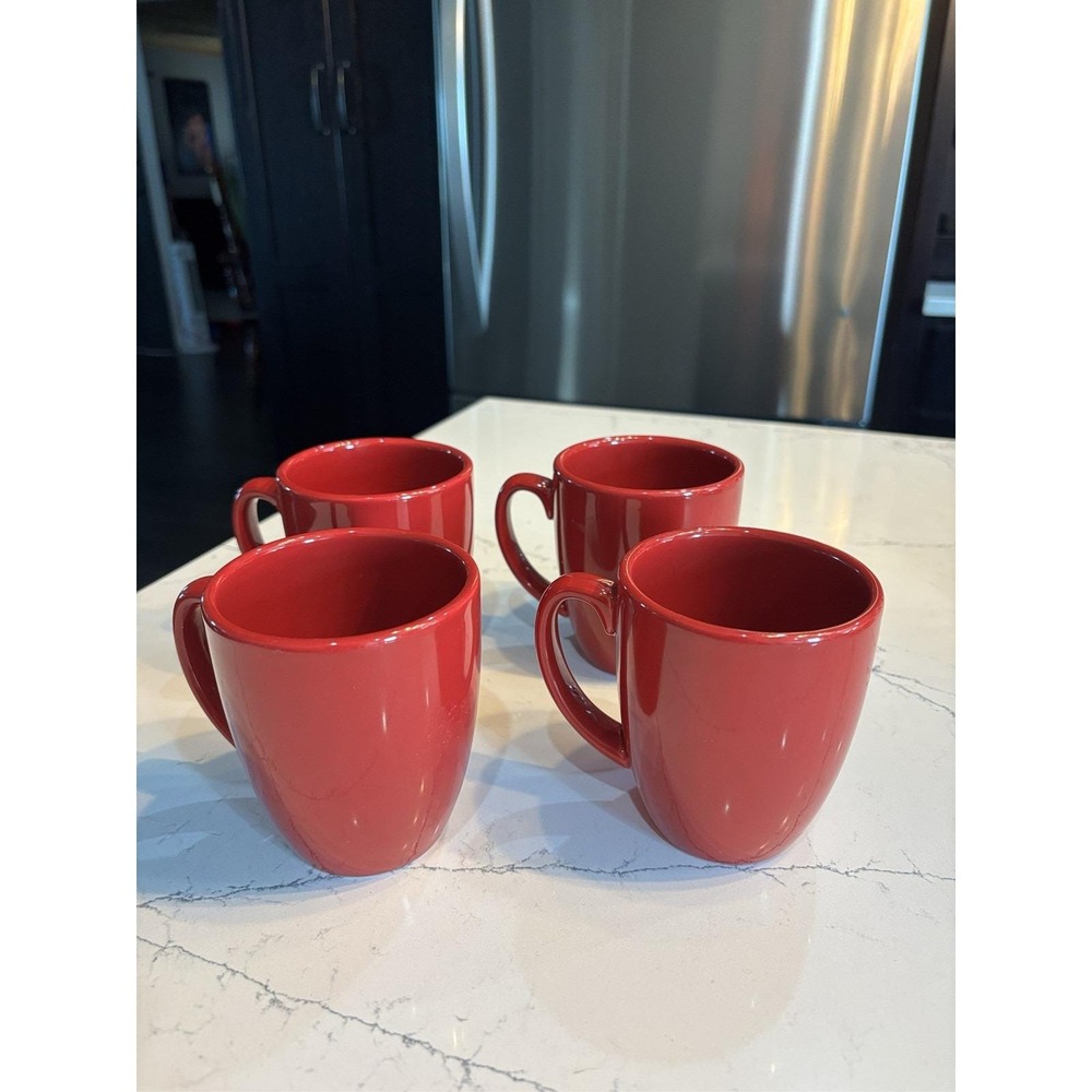 Set of 4 Corelle Coordinates Stoneware Red Coffee Mugs 12 oz Cups
